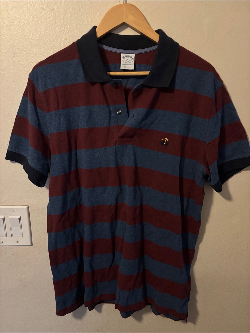 Brooks Brothers Navy Collar Polo with Blue and Burgundy Stripes